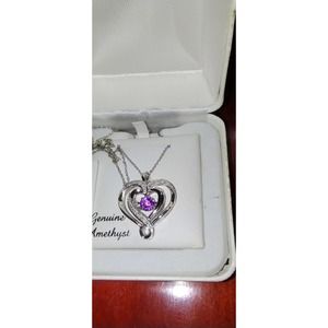 NIB sterling silver and amethyst double heart necklace